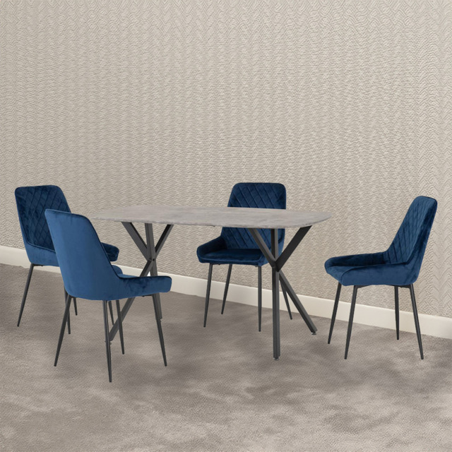 Seconique Athens Avery 4 Seater Dining Set Concrete and Sapphire Blue - Grey - Wilko - image 1