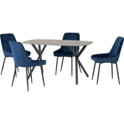 Seconique Athens Avery 4 Seater Dining Set Concrete and Sapphire Blue - Grey - Wilko - thumbnail 3