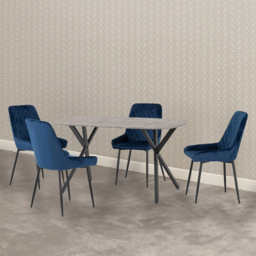 Seconique Athens Avery 4 Seater Dining Set Concrete and Sapphire Blue - Grey - Wilko
