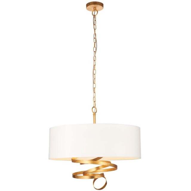 Merano Sanremo Gold Ivory Cotton Fabric 3 Light Pendant Ceiling Light - Size: 60 x 60 x 211cm - White - Wilko - image 1