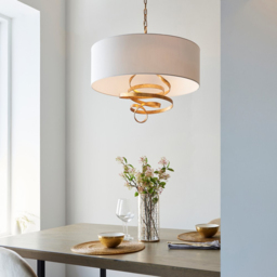 Merano Sanremo Gold Ivory Cotton Fabric 3 Light Pendant Ceiling Light - Size: 60 x 60 x 211cm - White - Wilko - thumbnail 3