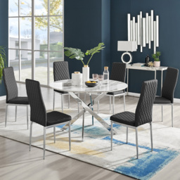 Furniturebox Arona Valera Marble Effect 6 Seater Round Dining Set White Black and Chrome - Wilko - thumbnail 1