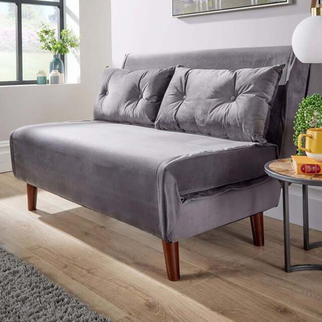 Home Source Morella 2 Seater Grey Velvet Folding Sofa Bed with Pillow - Wilko - image 1