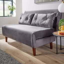 Home Source Morella 2 Seater Grey Velvet Folding Sofa Bed with Pillow - Wilko - thumbnail 1