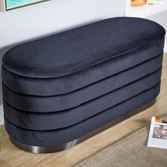 Home Source Cake Black Velvet Single Storage Ottoman - Size: 48 x 80 x 45cm - Wilko - image 1
