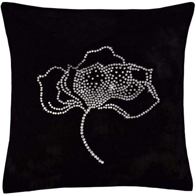 Intimates Black Diamante Rose Velvet Filled Cushion 43 x 43cm 2 Pack - Wilko - image 1