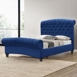Brooklyn Double Navy Plush Velvet Chesterfield Sleigh Bed Frame - Blue - Wilko - thumbnail 1