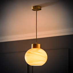 ValueLights Sookie Alabaster Glass Brushed Gold Capped LED Ceiling Pendant Light - Size: 129.5 x 14.5 x 14.5cm - Wilko - thumbnail 7