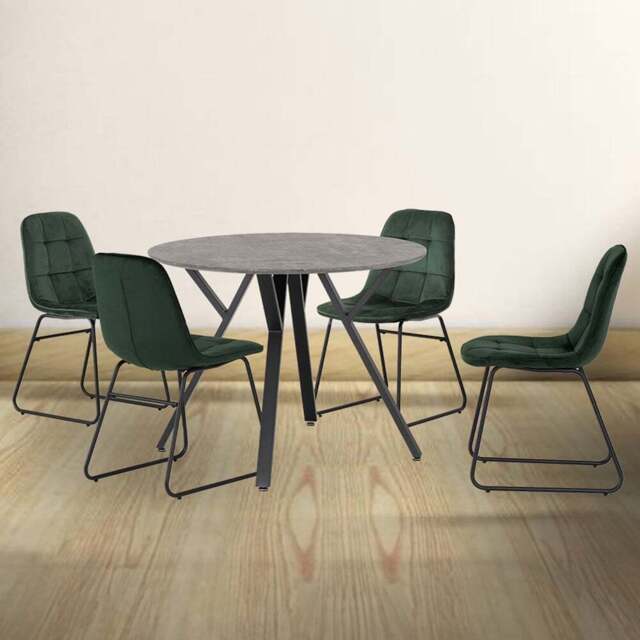 Seconique Athens Lukas 4 Seater Round Dining Set Concrete and Emerald Green - Grey - Wilko - image 1