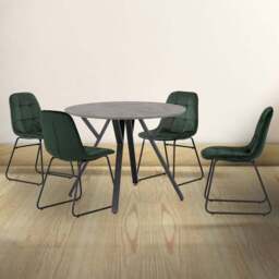 Seconique Athens Lukas 4 Seater Round Dining Set Concrete and Emerald Green - Grey - Wilko