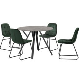 Seconique Athens Lukas 4 Seater Round Dining Set Concrete and Emerald Green - Grey - Wilko - thumbnail 3