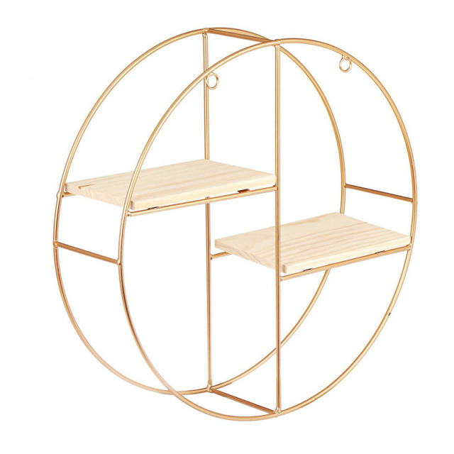 Living and Home 2-Tier 37cm Gold Framed Floating Round Wall Shelf - Size: 10 x 37 x 37cm - Wilko - image 1