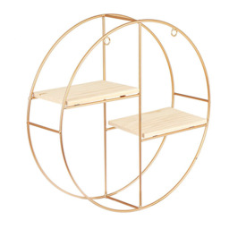 Living and Home 2-Tier 37cm Gold Framed Floating Round Wall Shelf - Size: 10 x 37 x 37cm - Wilko