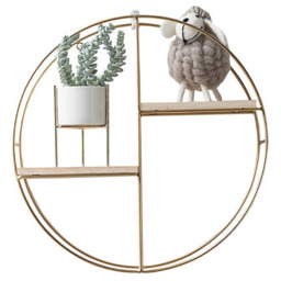 Living and Home 2-Tier 37cm Gold Framed Floating Round Wall Shelf - Size: 10 x 37 x 37cm - Wilko - thumbnail 6