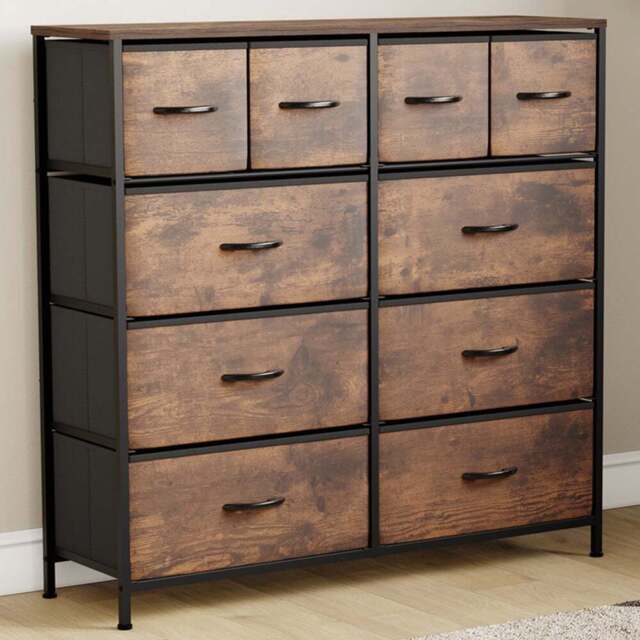 Vida Designs Chorley 10 Drawer Rustic Brown Fabric Chest of Drawer - Wilko - image 1