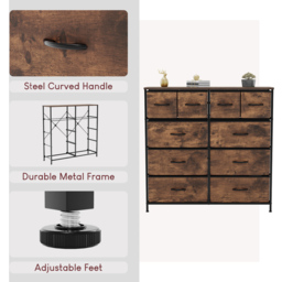 Vida Designs Chorley 10 Drawer Rustic Brown Fabric Chest of Drawer - Wilko - thumbnail 7