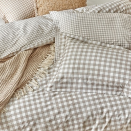 Yard Barton Super King Size Natural Check Printed 144 Thread Count Duvet Cover and Pillowcase Set - Brown - Wilko - thumbnail 4