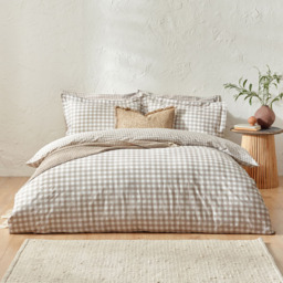 Yard Barton Super King Size Natural Check Printed 144 Thread Count Duvet Cover and Pillowcase Set - Brown - Wilko - thumbnail 5