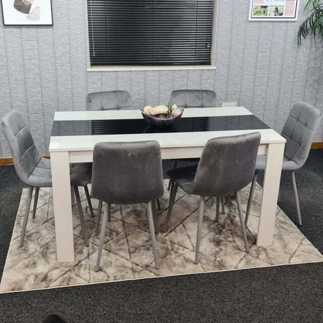 Kosy Koala 6 Seater Velvet Dining Set Black White and Grey - White Black - Portland - Wilko - image 1