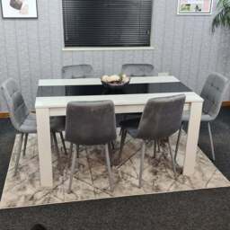 Kosy Koala 6 Seater Velvet Dining Set Black White and Grey - White Black - Portland - Wilko - thumbnail 1
