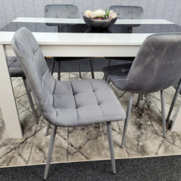 Kosy Koala 6 Seater Velvet Dining Set Black White and Grey - White Black - Portland - Wilko - thumbnail 3