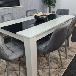 Kosy Koala 6 Seater Velvet Dining Set Black White and Grey - White Black - Portland - Wilko - thumbnail 4