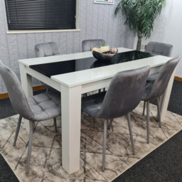 Kosy Koala 6 Seater Velvet Dining Set Black White and Grey - White Black - Portland - Wilko - thumbnail 6