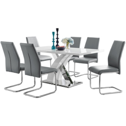 Furniturebox Columbia Fontana 6 Seater Dining Set White Gloss Elephant Grey and Chrome - Wilko - thumbnail 3