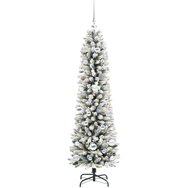 vidaXL Pre-Lit Warm White LED and Silver Baubles White Artificial Christmas Tree with Stand 4.9ft - Wilko - image 1