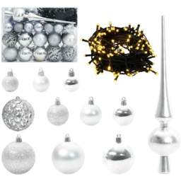 vidaXL Pre-Lit Warm White LED and Silver Baubles White Artificial Christmas Tree with Stand 4.9ft - Wilko - thumbnail 7