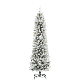 vidaXL Pre-Lit Warm White LED and Silver Baubles White Artificial Christmas Tree with Stand 4.9ft - Wilko