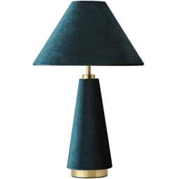 ValueLights Martha Conical Teal Velvet Table Lamp and Bulb - Size: 46.8 x 30 x 30cm - Green - Wilko