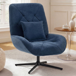Portland Dark Blue Chenille Swivel Accent Chair with Lumbar Pillow - Size: Single - Wilko