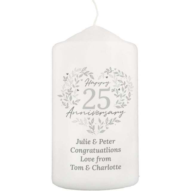 Personalised Memento Personalised 25th Silver Wedding Anniversary Pillar Candle - Size: 0.7 x 1.3 x 0.7cm - White - Wilko - image 1