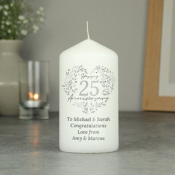 Personalised Memento Personalised 25th Silver Wedding Anniversary Pillar Candle - Size: 0.7 x 1.3 x 0.7cm - White - Wilko - thumbnail 4