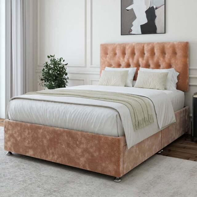 Bedmaster Single Mink Chenille 2 Drawer Divan Base with Lona Headboard - Cream - Wilko - image 1