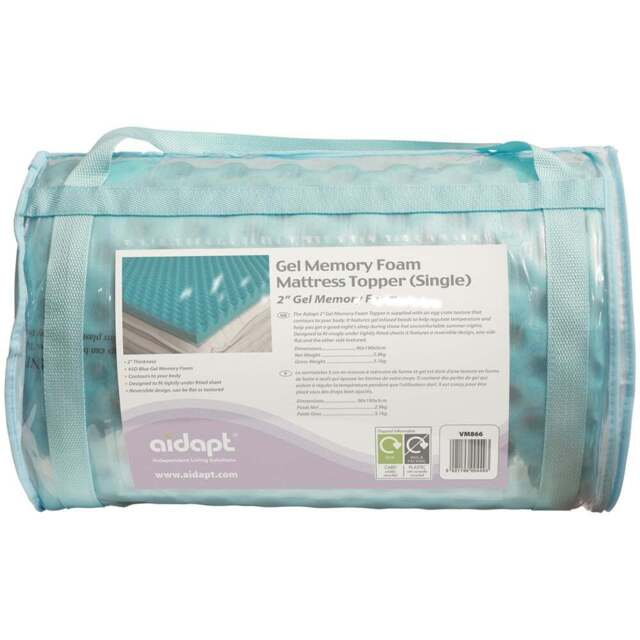 Aidapt Single Gel Memory Foam Cool Reversible Mattress Topper - Size: 510 x 900 x 20cm - Blue - Wilko - image 1
