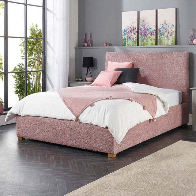 Aspire Small Double Blush Boucle Upholstered Garland Ottoman Bed Frame - Pink - Aspire Beds - Wilko - image 1