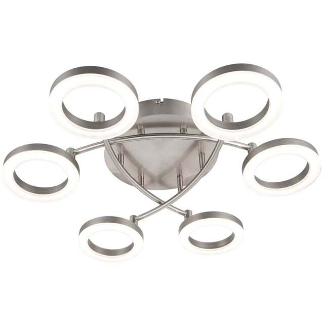 Cosylyte Juni 6 Ring Matt Nickel LED Flush Ceiling Light - Size: 49.5 x 54 x 13cm - Silver - Wilko - image 1