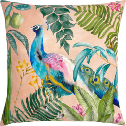 Evans Lichfield Peacock Blush Outdoor Reversible Cushion - Size: 43 x 43 x 10cm - Pink - Wilko