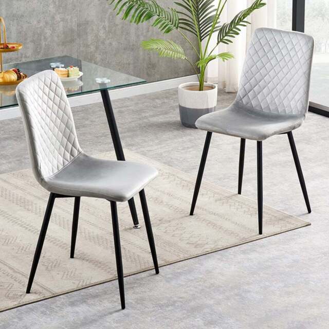 Lexi Set of 2 Light Grey Velvet Fabric Dining Chairs - MCC - Wilko - image 1