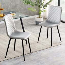 Lexi Set of 2 Light Grey Velvet Fabric Dining Chairs - MCC - Wilko