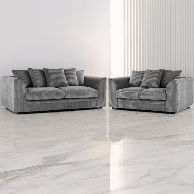 Portland Luxor 5 Seater Grey Jumbo Cord Sofa Set with Scatter Back - Wilko - image 1