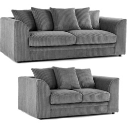 Portland Luxor 5 Seater Grey Jumbo Cord Sofa Set with Scatter Back - Wilko - thumbnail 3