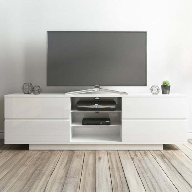 Centurion Supports Avitus 4 Drawer 3 Shelf Premium High Gloss White TV Unit - Size: 48 x 158 x 40cm - Wilko - image 1