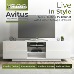 Centurion Supports Avitus 4 Drawer 3 Shelf Premium High Gloss White TV Unit - Size: 48 x 158 x 40cm - Wilko - thumbnail 5