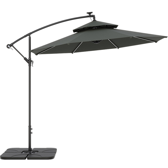 Living and Home Dark Grey 2 Tier Solar Light Cantilever Parasol with Square Base 3m - Wilko - image 1