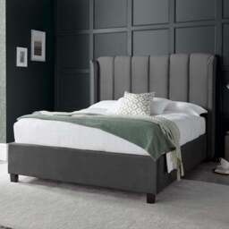 Aurora King Size Grey Velvet Ottoman Bed - Bedmaster - Wilko
