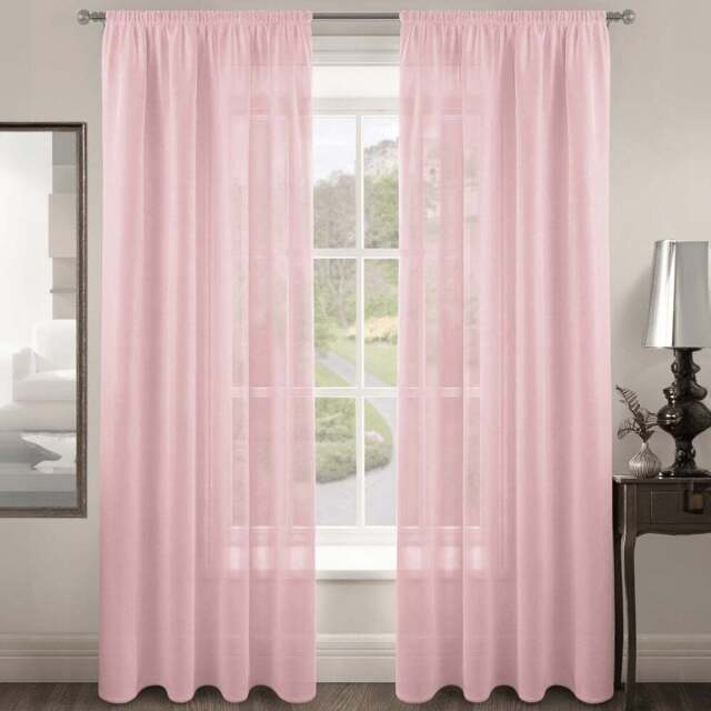 Velosso Riva Plain Baby Pink Slot Top Voile Panel Curtain 150 x 137cm - Size: w 150 x D 137cm - Wilko - image 1