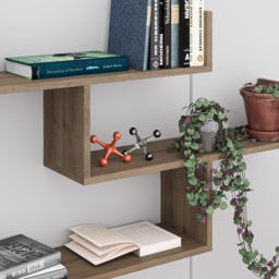 Decortie Tibet 3 Shelf Dark Oak Effect Zigzag Wall Mounted Bookcase - Brown - Wilko - thumbnail 5